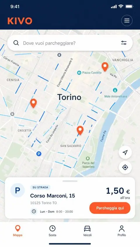 La mappa KIVO dei parcheggi di Torino